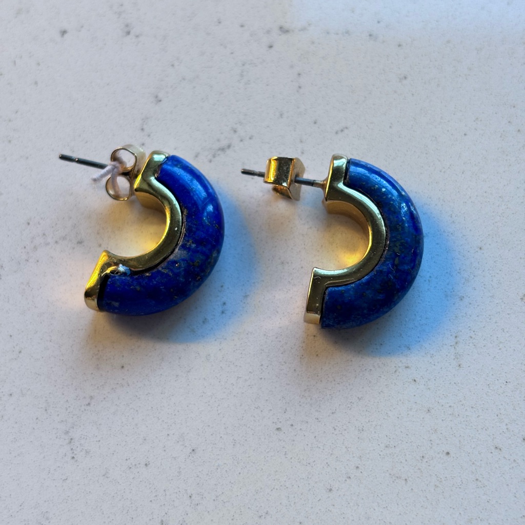 J. Crew Blue And Gold Half Hoop Earrings